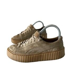Puma Fenty Rihanna Creeper Womens Tan Suede Platform Sneakers 361005-01